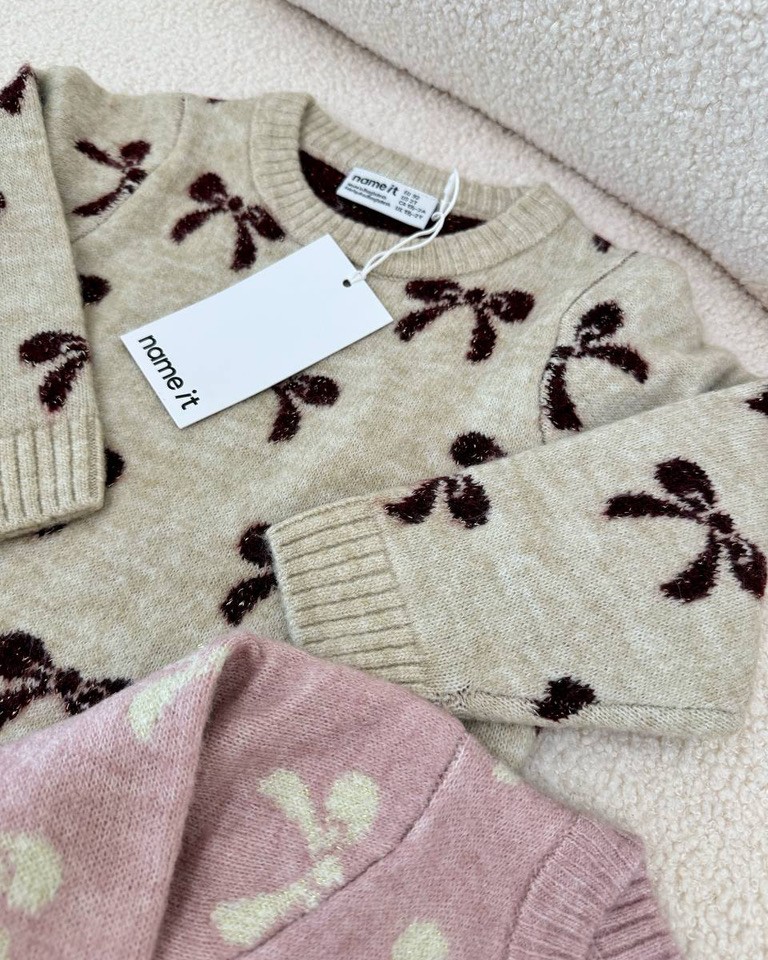 Maglione beige girocollo fiocchi bordeaux Name It Shop Online Maglione beige girocollo fiocchi bordeaux Name It