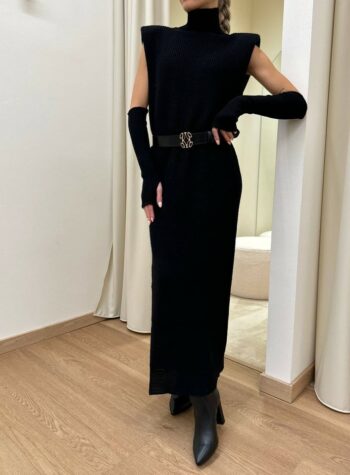 Shop Online Abito in maglia smanicato collo alto spalline e manicotti nero Kontatto