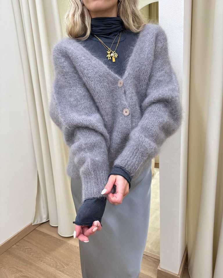 Cardigan ampio in mohair grigio perla HaveOne Shop Online Cardigan ampio in mohair grigio perla HaveOne