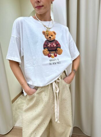 Shop Online T-shirt oversize bianca stampa orsetto Vicolo