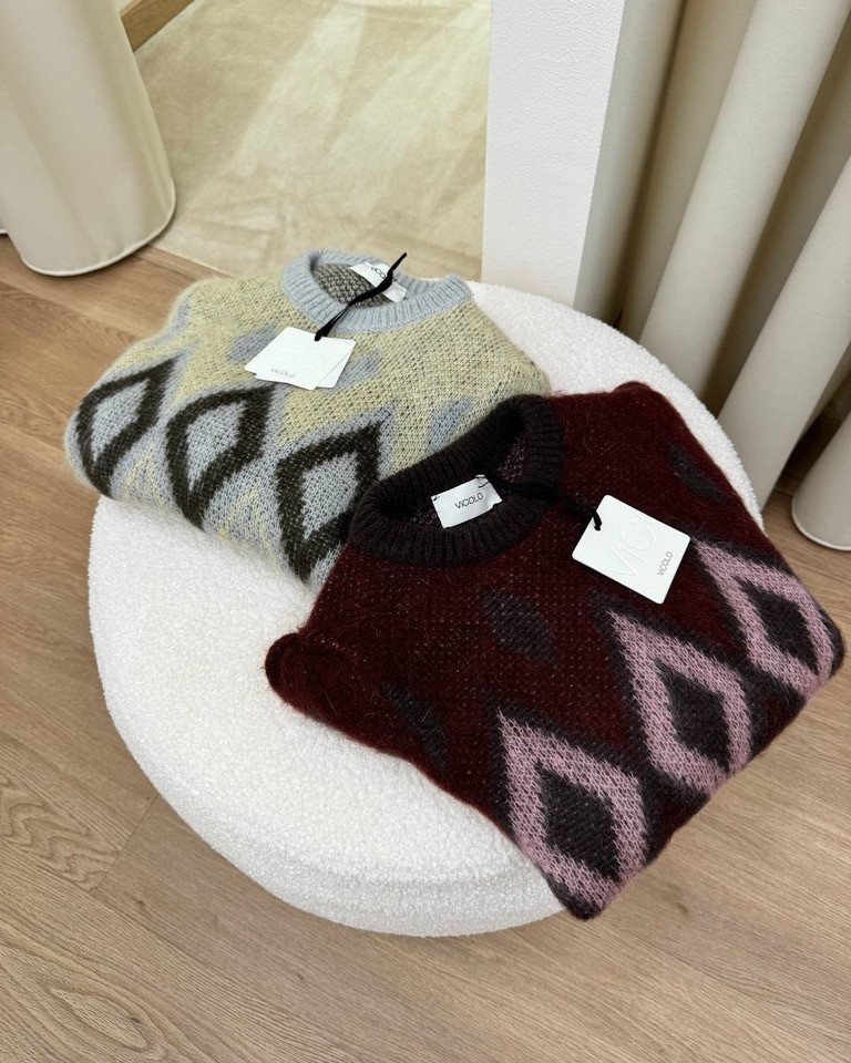 Maglione jacquard girocollo rombi grigio Vicolo Shop Online Maglione jacquard girocollo rombi grigio Vicolo