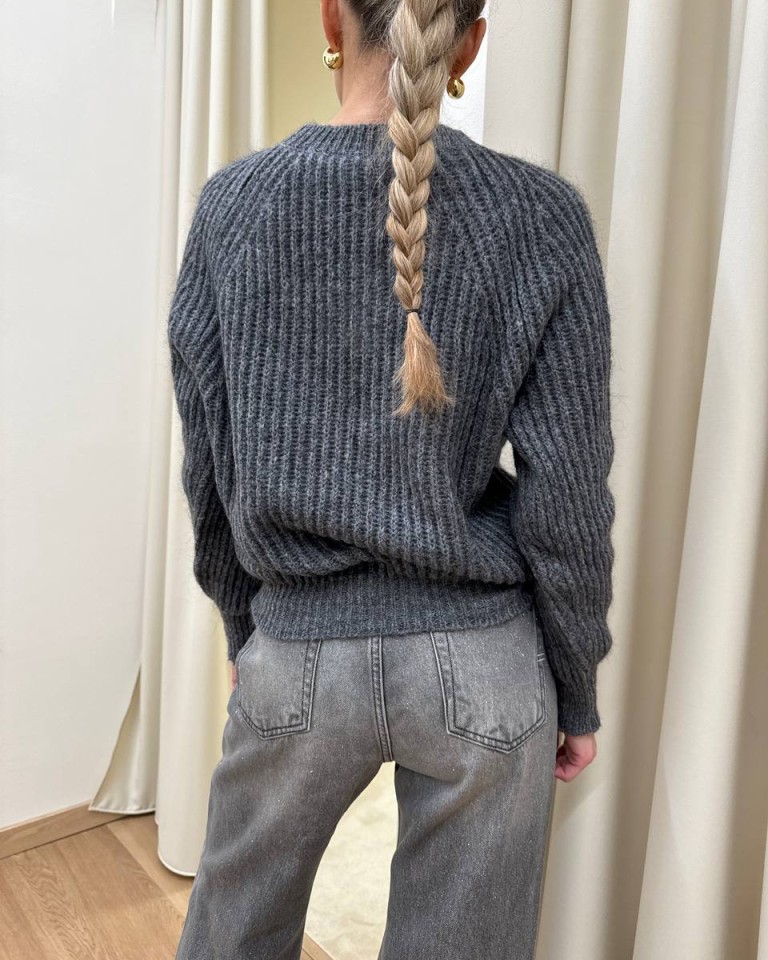 Maglione in mohair grigio con fiocchi strass Vicolo Shop Online Maglione in mohair grigio con fiocchi strass Vicolo