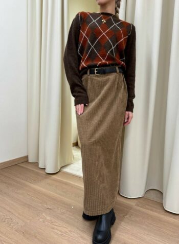 Shop Online Gonna lunga in velluto cammello con cintura HaveOne