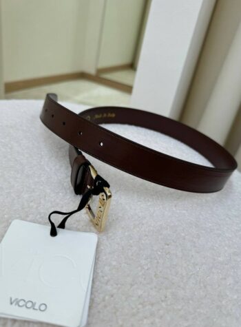 Shop Online Cintura cioccolato in vera pelle fibbia dorata logo Vicolo
