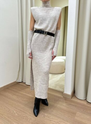 Shop Online Abito in maglia smanicato collo alto spalline e manicotti beige melange Kontatto