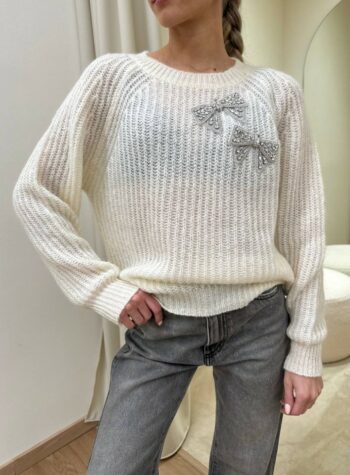 Shop Online Maglione burro in mohair con fiocchi strass Vicolo