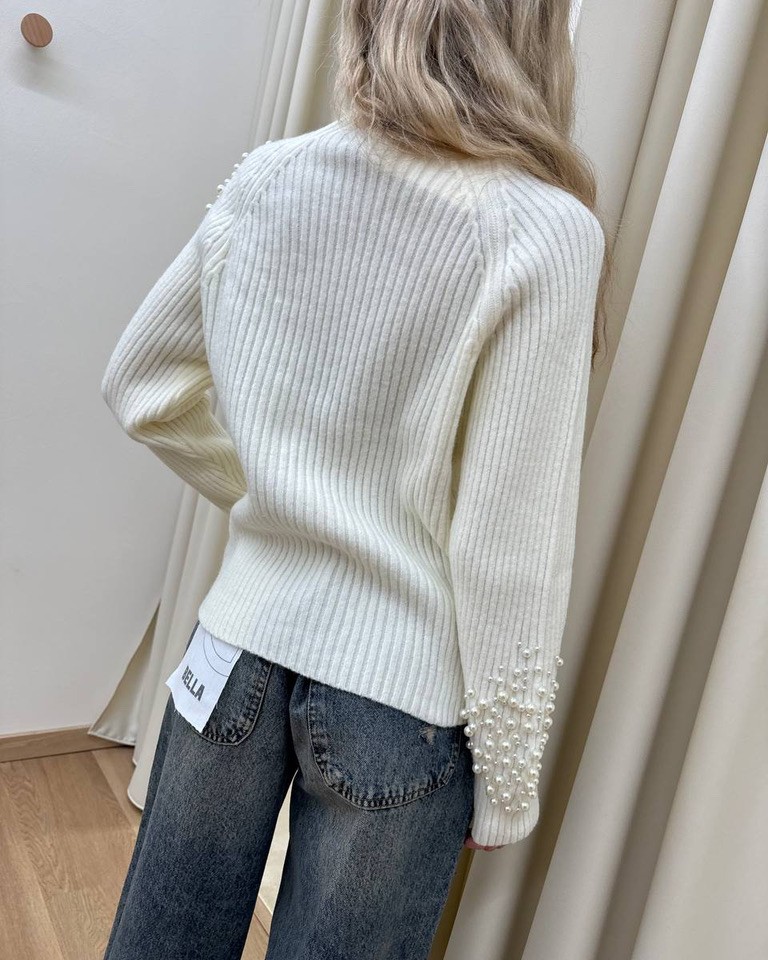 Maglione collo a cratere con perle panna HaveOne Shop Online Maglione collo a cratere con perle panna HaveOne