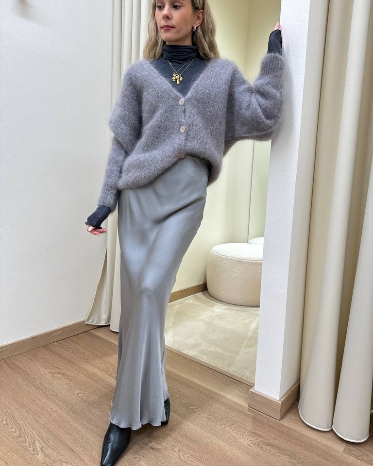 Cardigan ampio in mohair grigio perla HaveOne Shop Online Cardigan ampio in mohair grigio perla HaveOne
