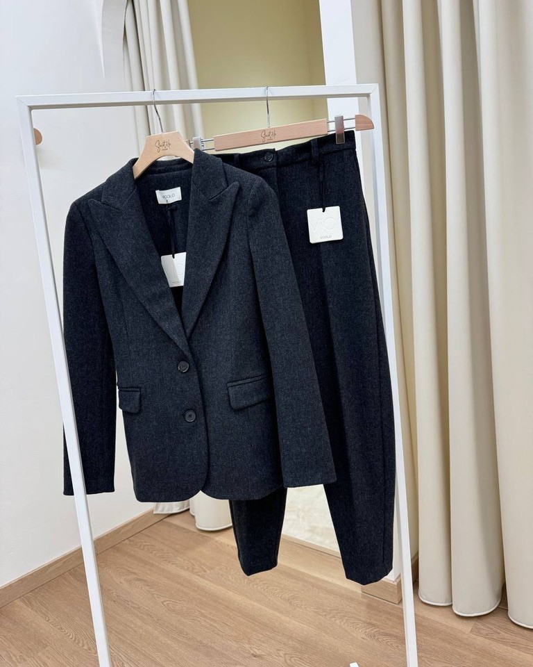 Pantalone a sigaretta spigato antracite Vicolo Shop Online Pantalone a sigaretta spigato antracite Vicolo