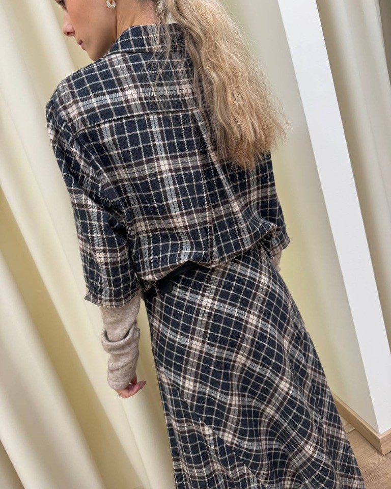 Camicia check grigio e moro con manicotti HaveOne Shop Online Camicia check grigio e moro con manicotti HaveOne