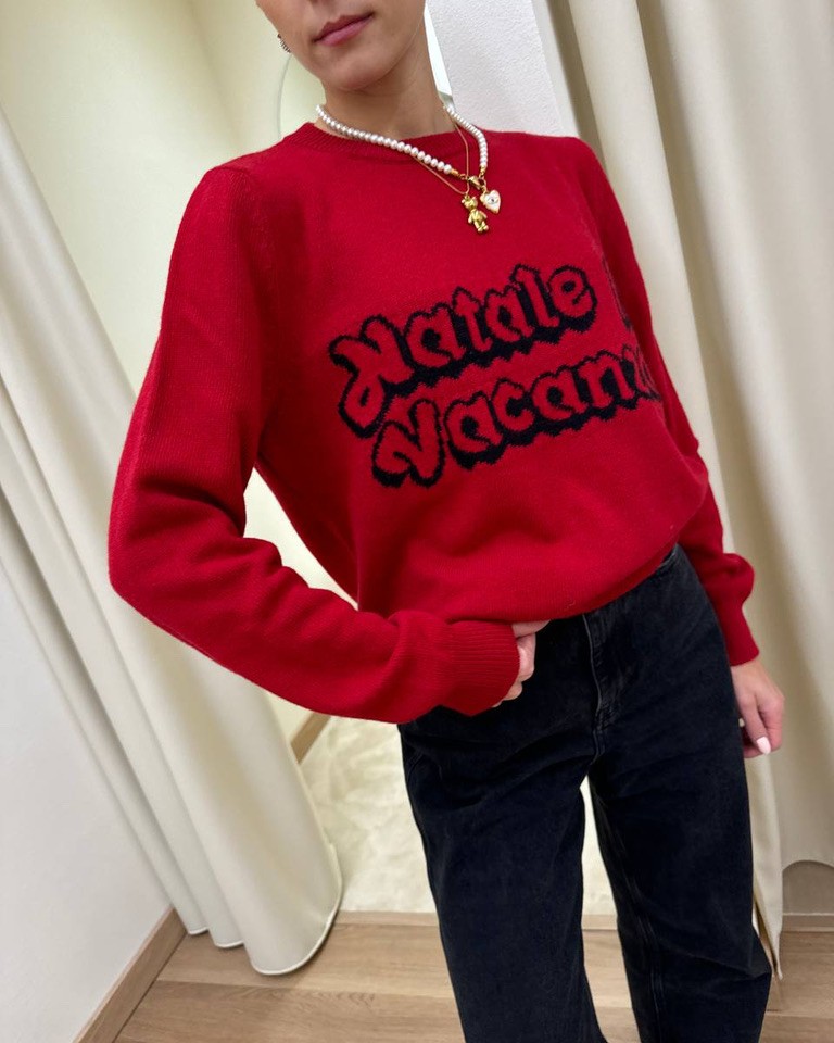 Maglione rosso "Natale in vacanza" Vicolo Shop Online Maglione rosso "Natale in vacanza" Vicolo