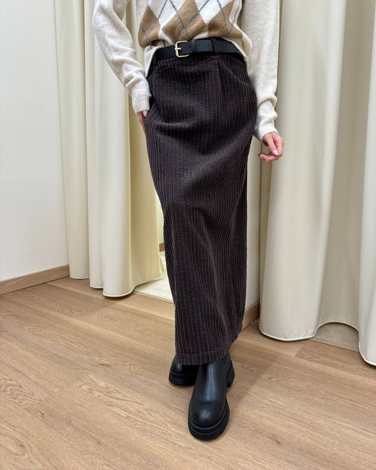 Gonna lunga in velluto moro con cintura HaveOne Shop Online Gonna lunga in velluto moro con cintura HaveOne