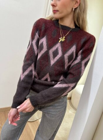 Shop Online Maglione jacquard girocollo rombi moro Vicolo