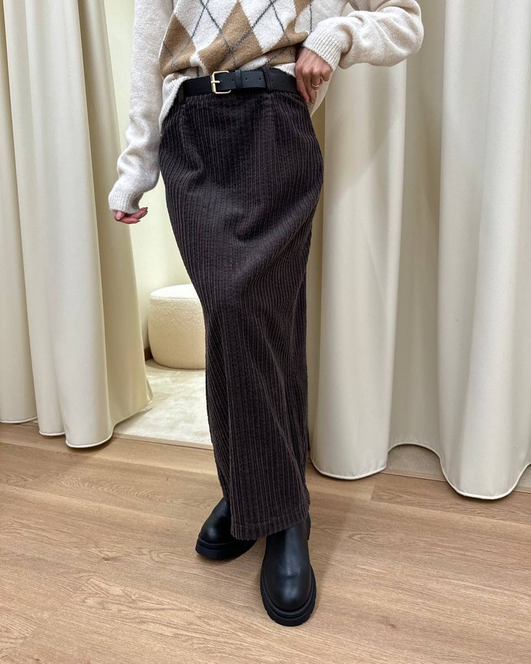 Gonna lunga in velluto moro con cintura HaveOne Shop Online Gonna lunga in velluto moro con cintura HaveOne