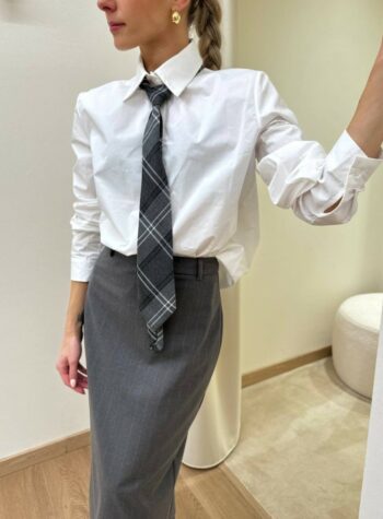 Shop Online Camicia cotone bianco e cravattino check grigio Vicolo