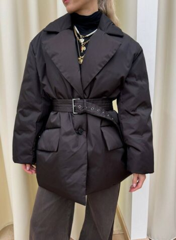 Shop Online Giacca moro trapuntata in vera piuma con cintura Vicolo