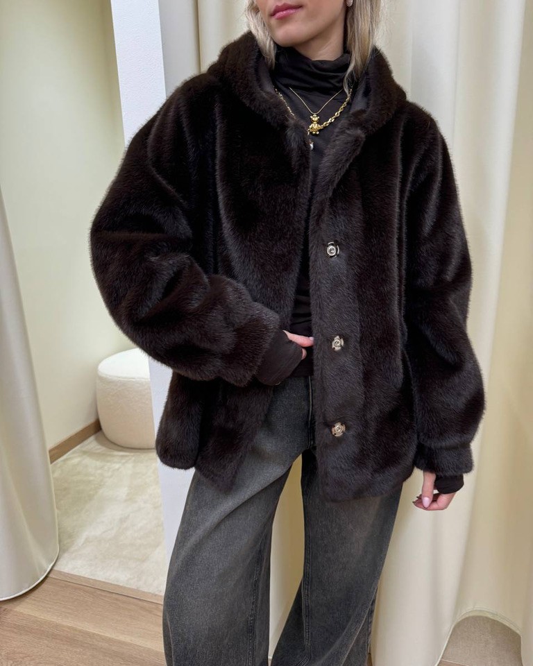 Pelliccia bomber moro con cappuccio HaveOne Shop Online Pelliccia bomber moro con cappuccio HaveOne