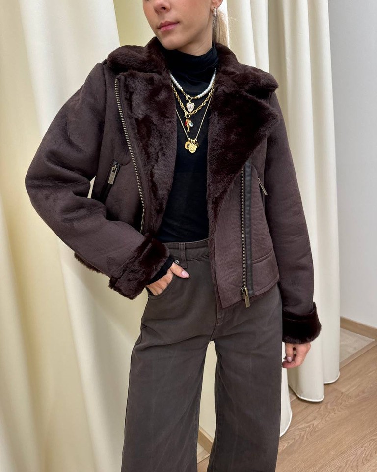 Giubbotto eco montone corto moro scamosciato Vicolo Shop Online Giubbotto eco montone corto moro scamosciato Vicolo