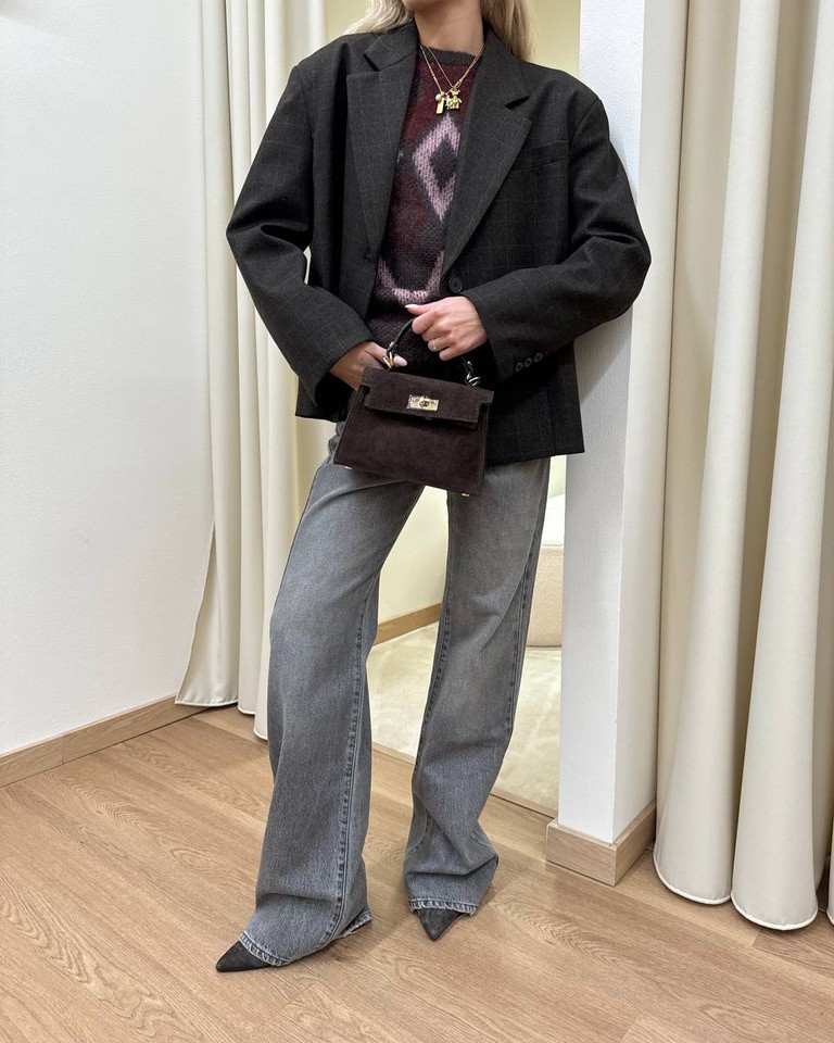 Blazer cropped moro quadri Vicolo Shop Online Blazer cropped moro quadri Vicolo