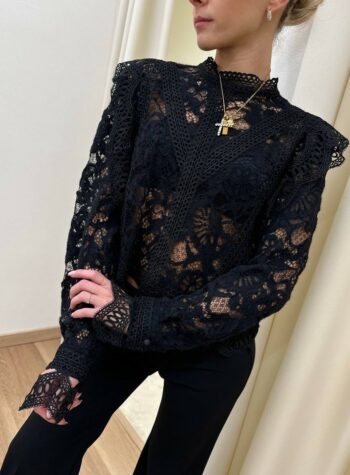 Shop Online Blusa nera traforata con pizzo Souvenir