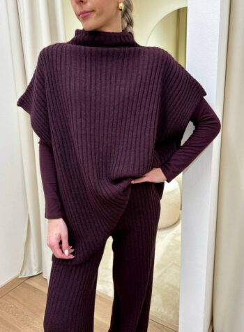 Shop Online Maglia a coste over smanicata collo a cratere melanzana Kontatto