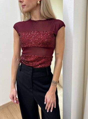 Shop Online Body in tulle bordeaux con paillettes Revise