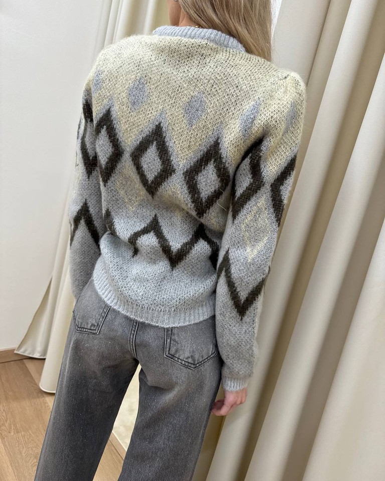 Maglione jacquard girocollo rombi grigio Vicolo Shop Online Maglione jacquard girocollo rombi grigio Vicolo