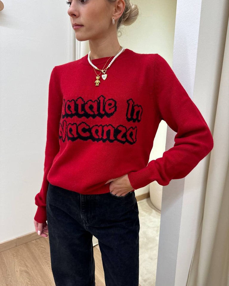 Maglione rosso "Natale in vacanza" Vicolo Shop Online Maglione rosso "Natale in vacanza" Vicolo