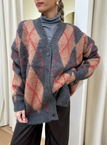 Shop Online Cardigan over con mohair jacquard a rombi biscotto e antracite Kontatto