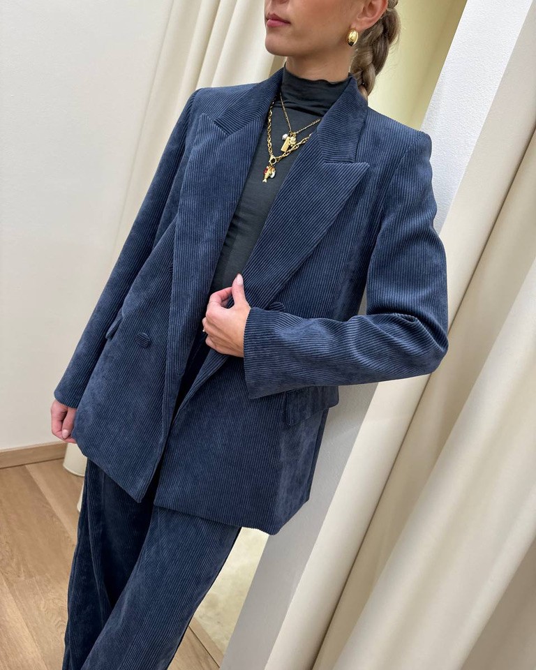 Blazer blu doppiopetto in velluto rocciatore Vicolo Shop Online Blazer blu doppiopetto in velluto rocciatore Vicolo