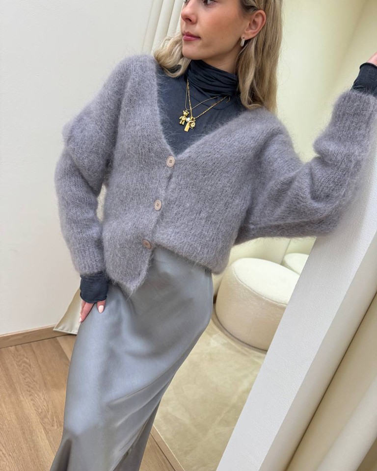 Cardigan ampio in mohair grigio perla HaveOne Shop Online Cardigan ampio in mohair grigio perla HaveOne
