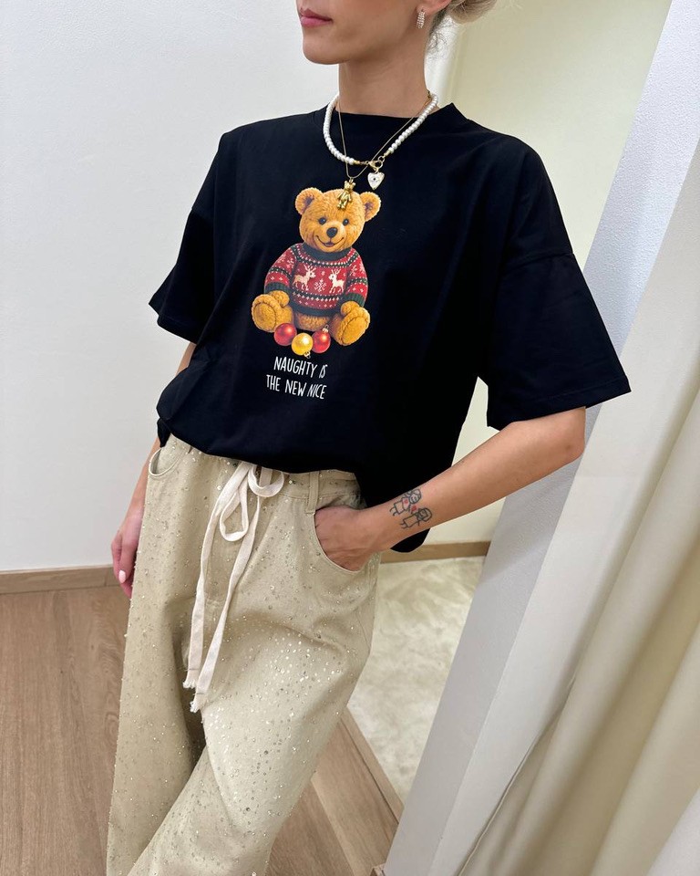 T-shirt oversize nera stampa orsetto Vicolo Shop Online T-shirt oversize nera stampa orsetto Vicolo
