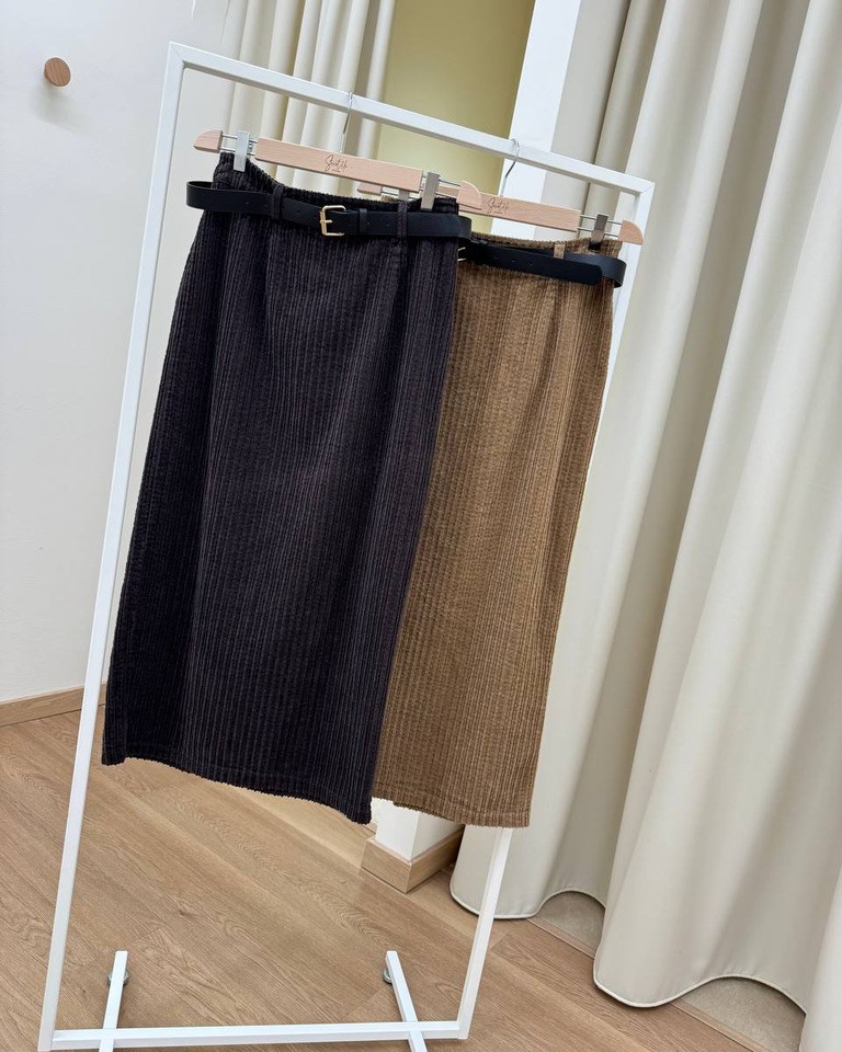 Gonna lunga in velluto moro con cintura HaveOne Shop Online Gonna lunga in velluto moro con cintura HaveOne