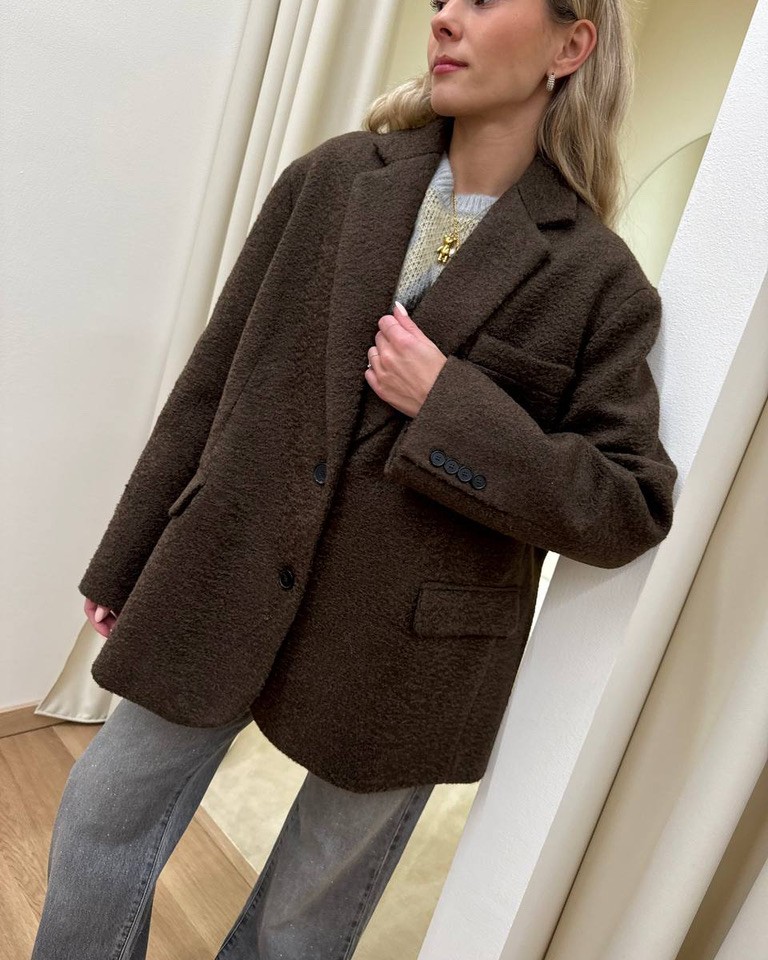 Giacca oversize cioccolato in bouclè Vicolo Shop Online Giacca oversize cioccolato in bouclè Vicolo