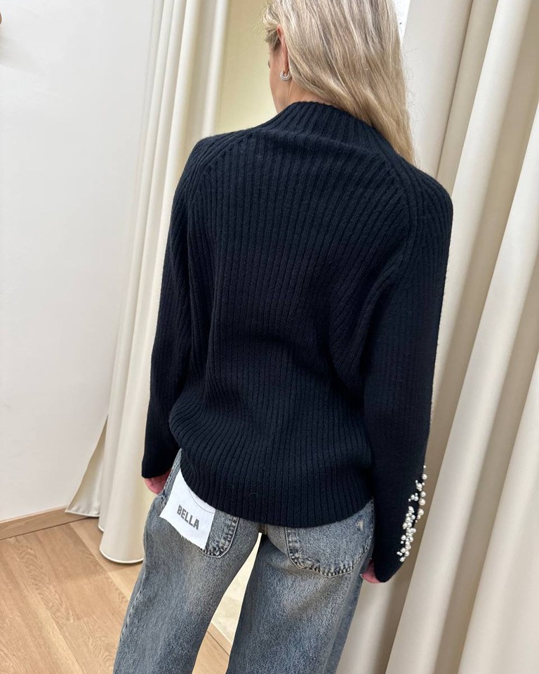 Maglione collo a cratere con perle nero HaveOne Shop Online Maglione collo a cratere con perle nero HaveOne
