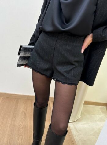 Shop Online Shorts nero con lurex argento e dettaglio pizzo Kontatto