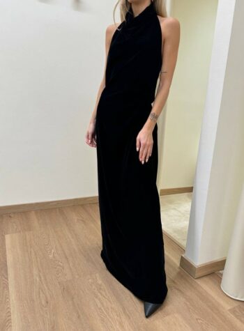 Shop Online Abito lungo con scollo all'americana in velluto nero Vicolo