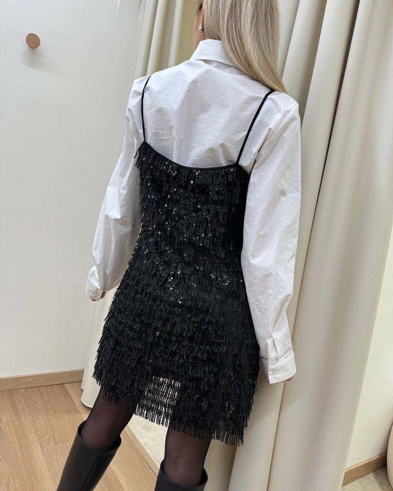 Abito corto frange di paillettes nere Kontatto Shop Online Abito corto frange di paillettes nere Kontatto