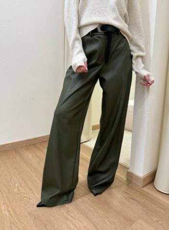 Shop Online Pantalone ecopelle verde militare HaveOne