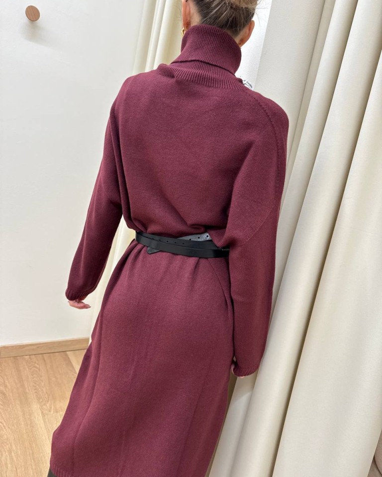 Abito in maglia collo alto bordeaux Susy Mix Shop Online Abito in maglia collo alto bordeaux Susy Mix