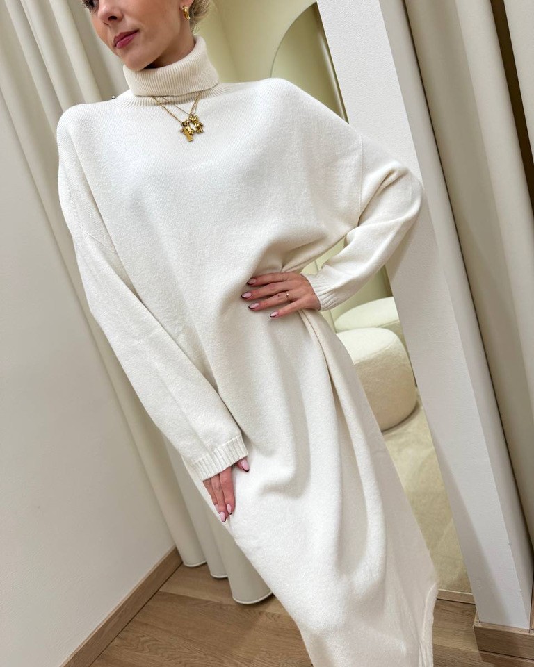 Abito in maglia collo alto burro Susy Mix Shop Online Abito in maglia collo alto burro Susy Mix