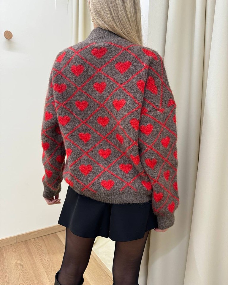 Maglione rombi e cuori rosso Susy Mix Shop Online Maglione rombi e cuori rosso Susy Mix