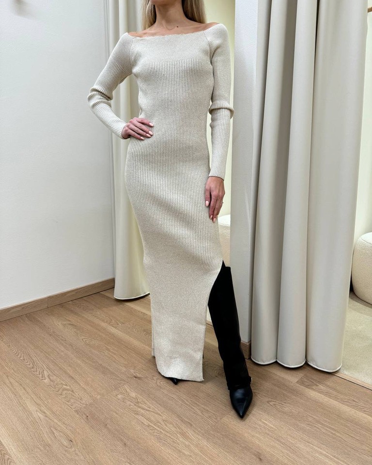 Abito in maglia panna scollo Bardot e lurex HaveOne Shop Online Abito in maglia panna scollo Bardot e lurex HaveOne
