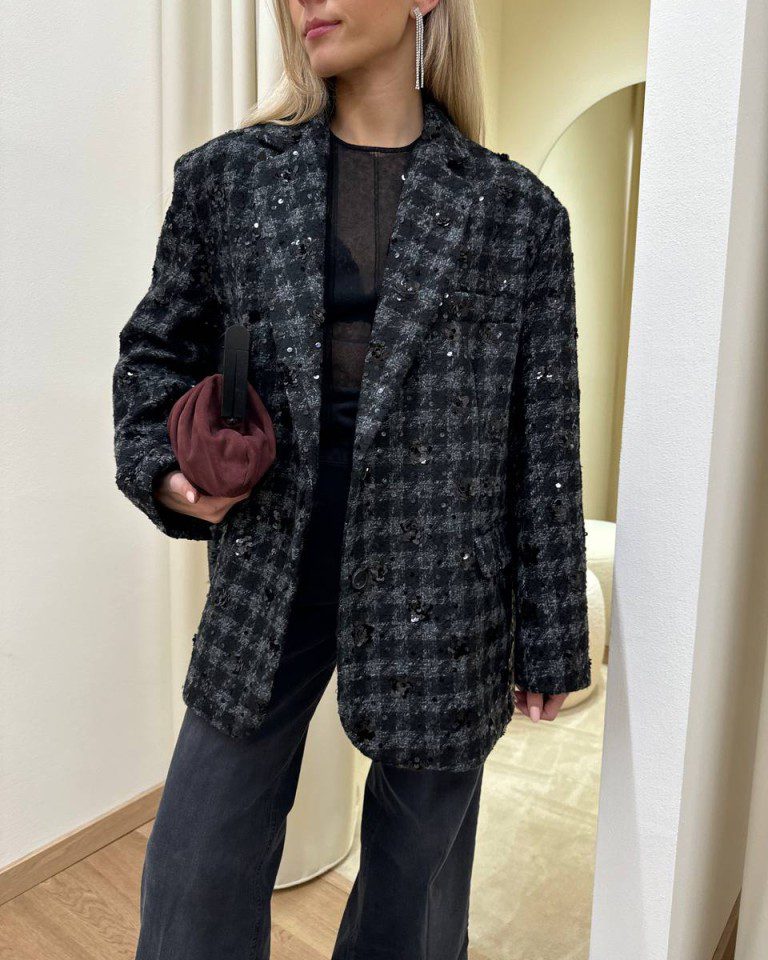 Blazer oversize pied de poule con paillettes nere Vicolo Shop Online Blazer oversize pied de poule con paillettes nere Vicolo