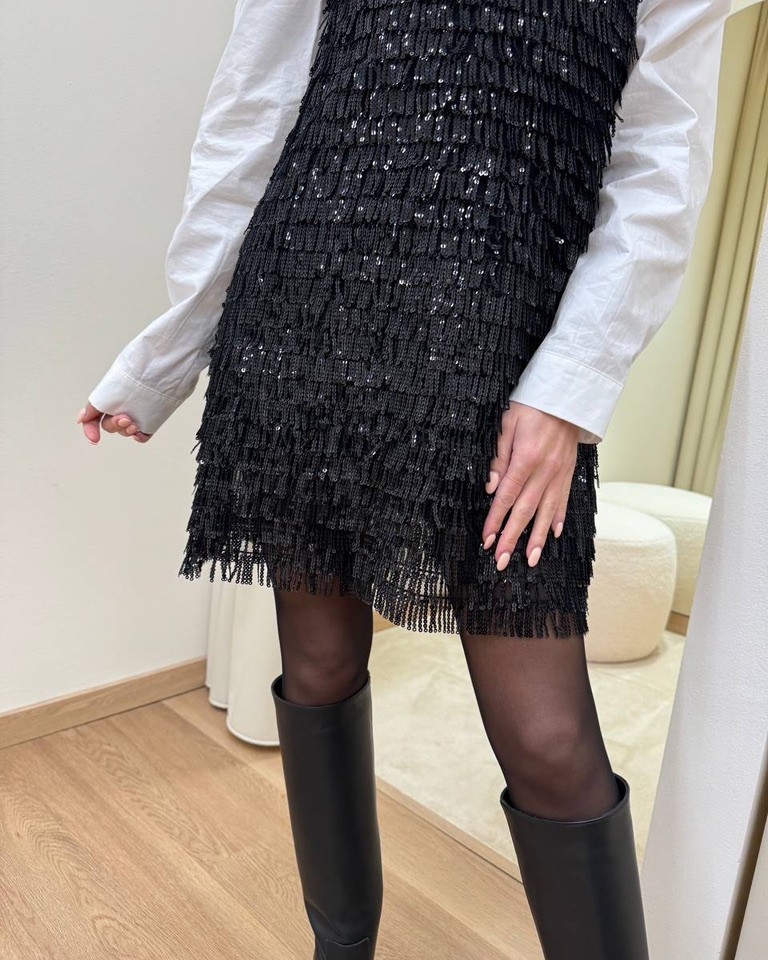 Abito corto frange di paillettes nere Kontatto Shop Online Abito corto frange di paillettes nere Kontatto
