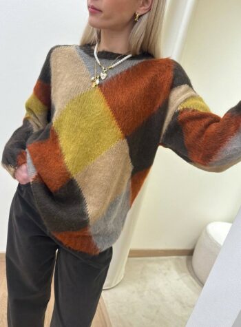 Shop Online Maglione intarsio rombi moro e ruggine Susy Mix