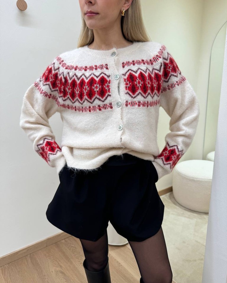 Cardigan jacquard burro e rosso Susy mix Shop Online Cardigan jacquard burro e rosso Susy mix