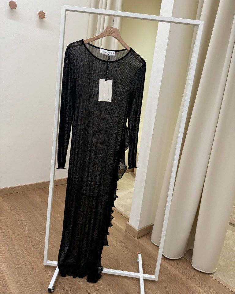 Abito nero con lurex semitrasparente con rouches HaveOne Shop Online Abito nero con lurex semitrasparente con rouches HaveOne