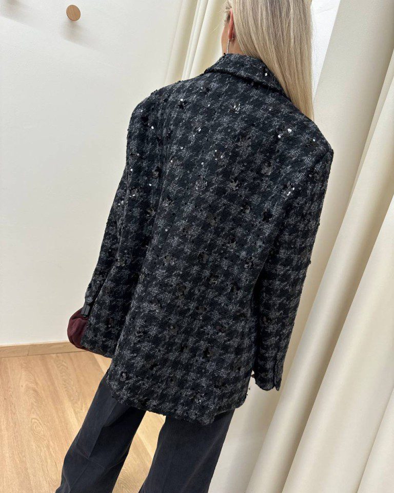 Blazer oversize pied de poule con paillettes nere Vicolo Shop Online Blazer oversize pied de poule con paillettes nere Vicolo