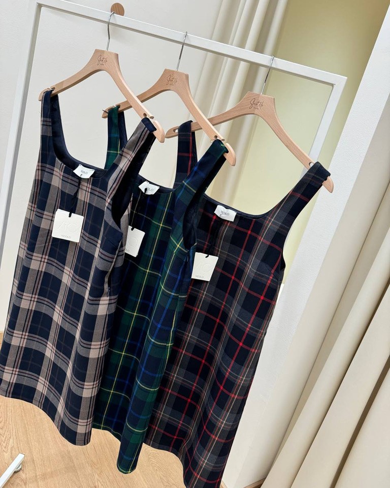 Abito corto check tortora Vicolo Shop Online Abito corto check tortora Vicolo